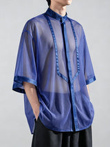 Men's Modern Neo-Chinese Fusion Trim Mesh Drop-Shoulder Short Sleeve Shirt SKUL71323