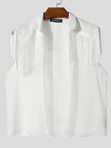 Mens Solid Color Fringe Patchwork Sleeveless Shirt SKUL12930
