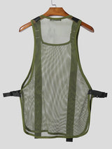 Men's Avant-Garde Tactical Buckle Harness Sheer Mesh Sideless Tank SKUL63046