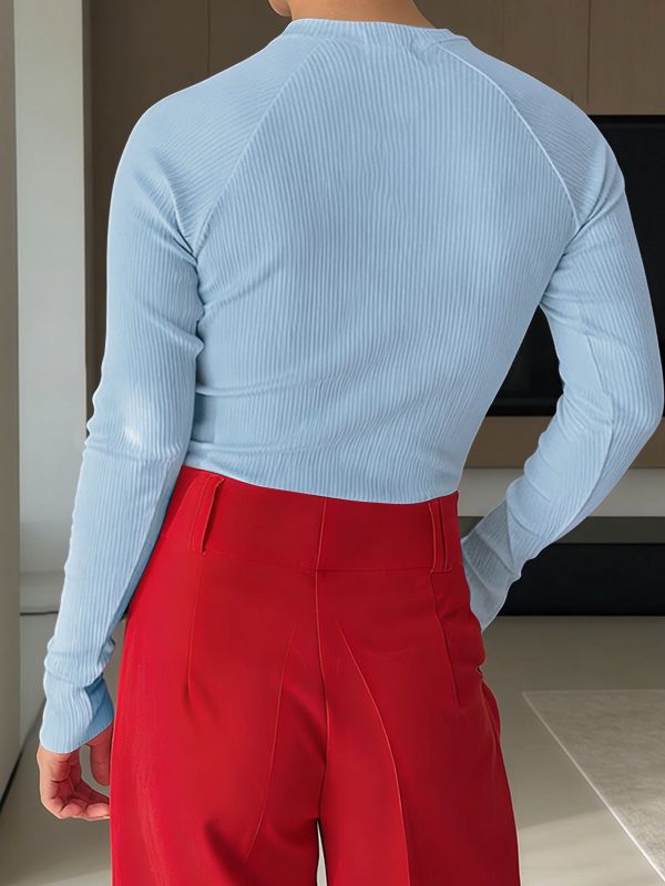 Men's Solid Color Textured Long Sleeve T-shirt SKUL45408