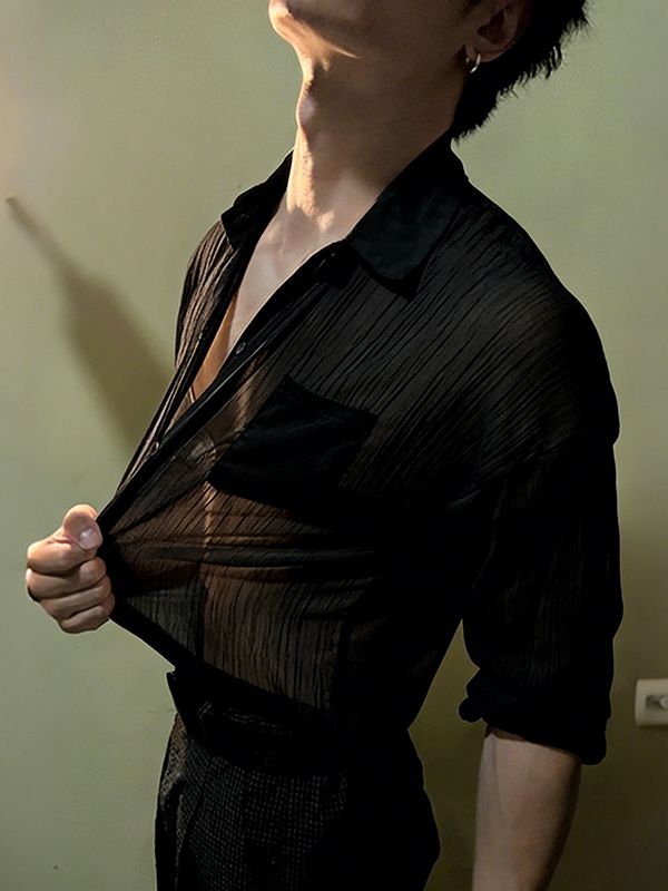 Men's Sheer Textured Long Sleeve Shirt SKUL51940