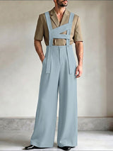 Men's Avant-Garde Deconstructed Cross-Strap High-Waist Wide-Leg Jumpsuit SKUL73615