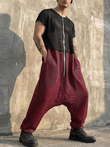 Men's Avant-Garde Two-Tone Mesh Drop-Crotch Zipper Jumpsuit SKUL56630