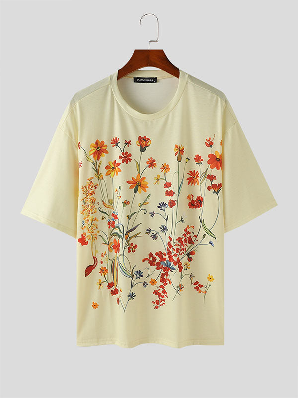 Mens Floral Print Crew Neck T-Shirt SKUK65902