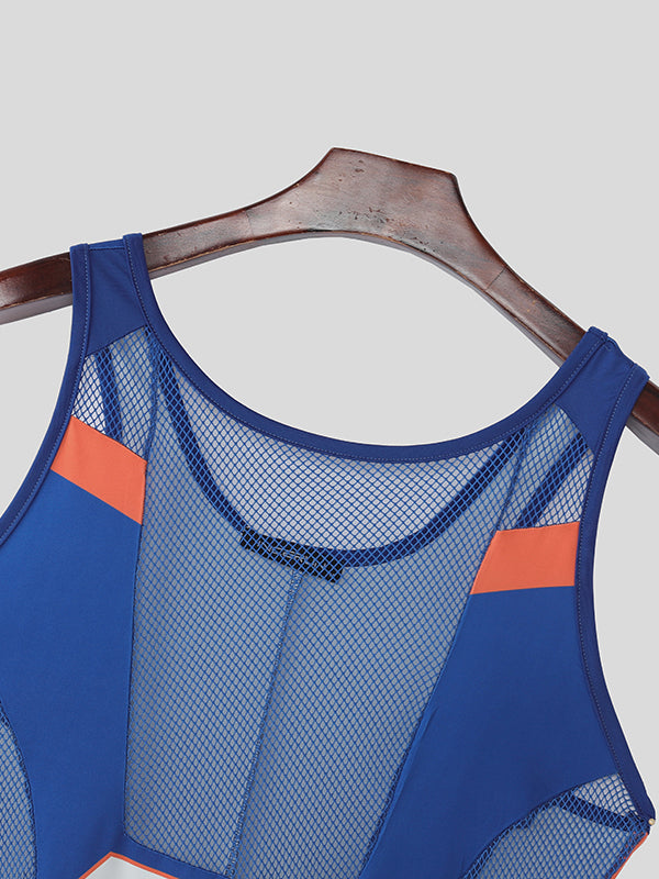 Men's Avant-Garde "23" Graphic Color-Block Mesh Panel Athletic Bodysuit SKUL54072
