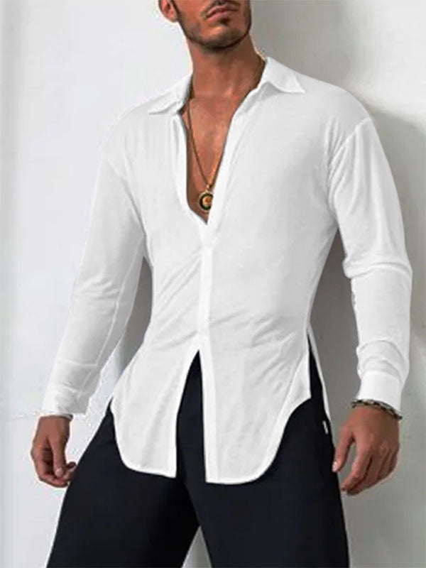 Mens Solid Split Hem Long Sleeve Shirt SKUK30288