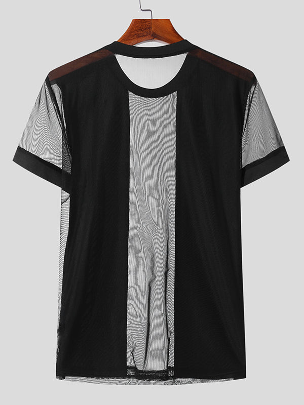 Mens Mesh Patchwork See Through T-Shirt SKUK21749