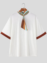 Men's Solid Color Textured Scarf Short Sleeve T-shirt SKUL30510