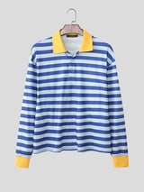 Men's Striped Contrast Turn Down Collar Long Sleeve Shirt SKUL50980