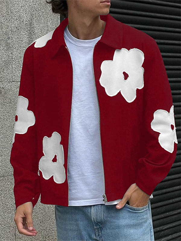 Mens Floral Pattern Zipper Long-Sleeve Jacket SKUK89046