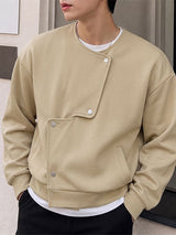 Men's Avant-Garde Chic City Walk Asymmetric Stepped Snap Placket Crewneck Jacket SKUL84565