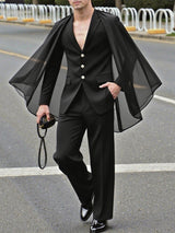 Men's Sheer Cape Patchwork Casual Two Pieces Outfit SKUL25765