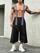 Men's Avant-Garde Asymmetric Stripe Tie Suspenders Plated Overall SKUL63025