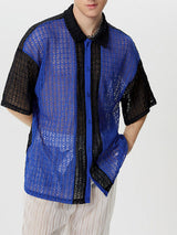 Mens Hollow Out Knit Short Sleeve Shirt SKUK62900