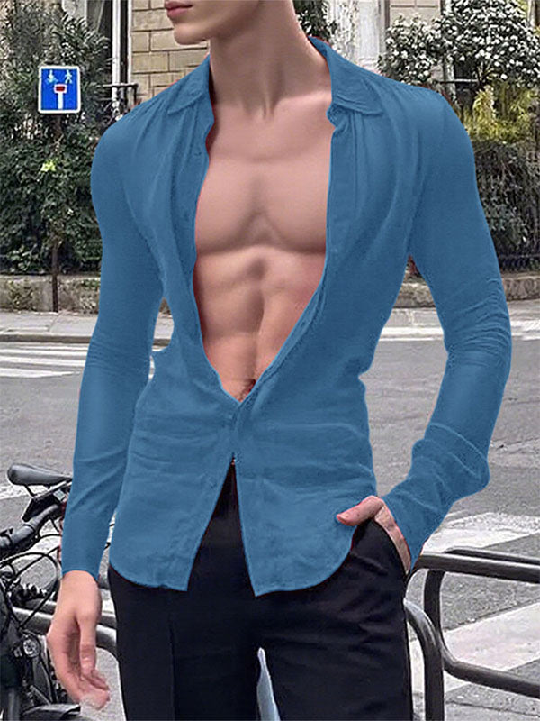 Men's Solid Color Slim Fit Long Sleeve Shirt SKUL24816