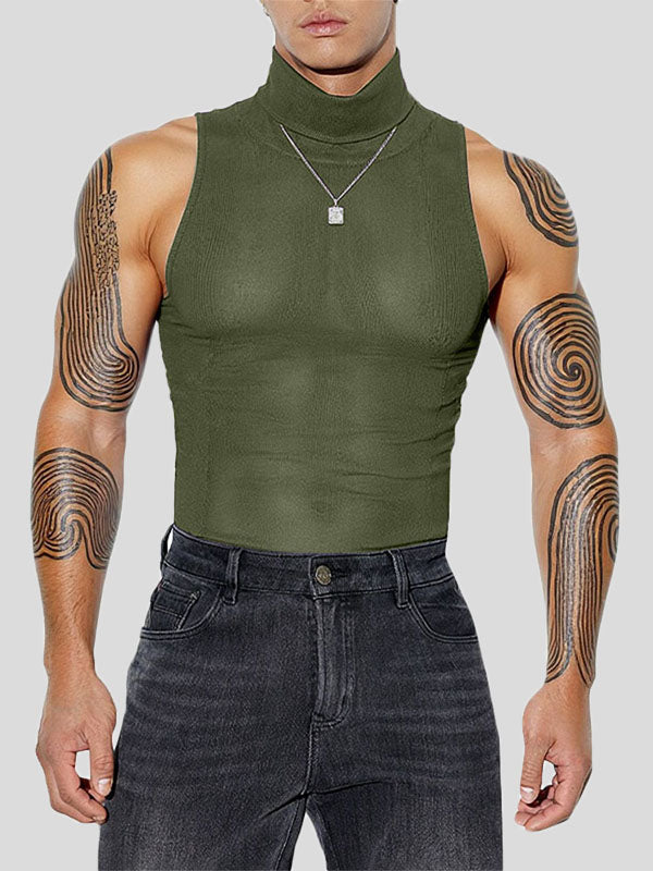 Mens Solid Textured Fitted Sleeveless Tank SKUL04308