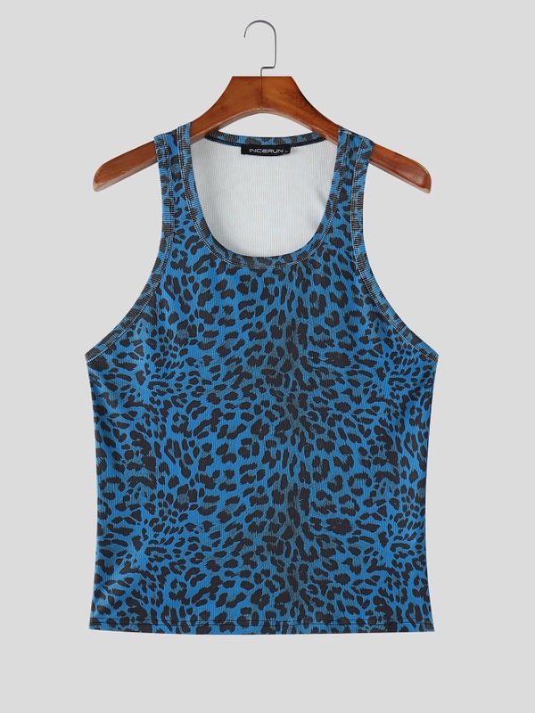 Men's Hardcore Wild Aesthetic All-Over Leopard Graphic Tight Muscle Tank SKUL62125