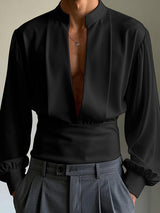 Mens Solid Color Deep V-Neck Long Sleeve Shirt SKUL01100