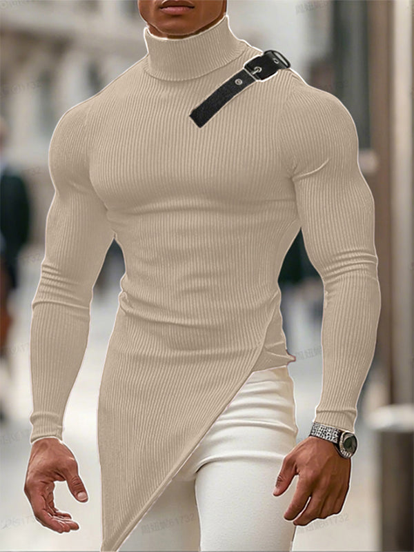 Men's Belt Patchwork Textured Long Sleeve T-Shirt SKUL26061