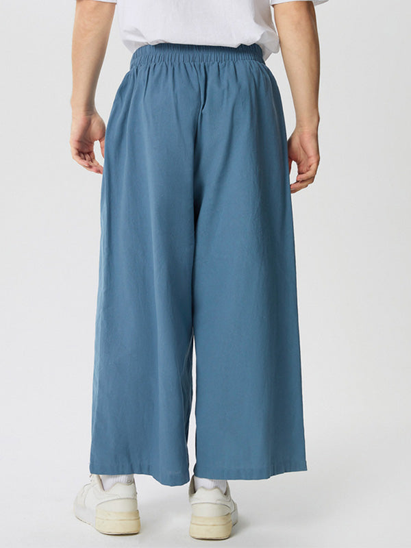 Mens Solid Pleated Cotton Wide Leg Pants SKUK32728