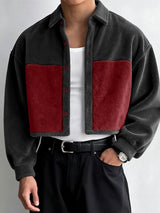 Men's Plush Color Block Long Sleeve Shirt SKUL40161