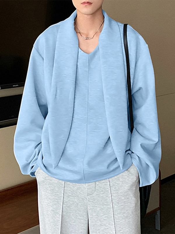 Men's Solid Scarf Neck Long Sleeve Hoodie SKUL26084