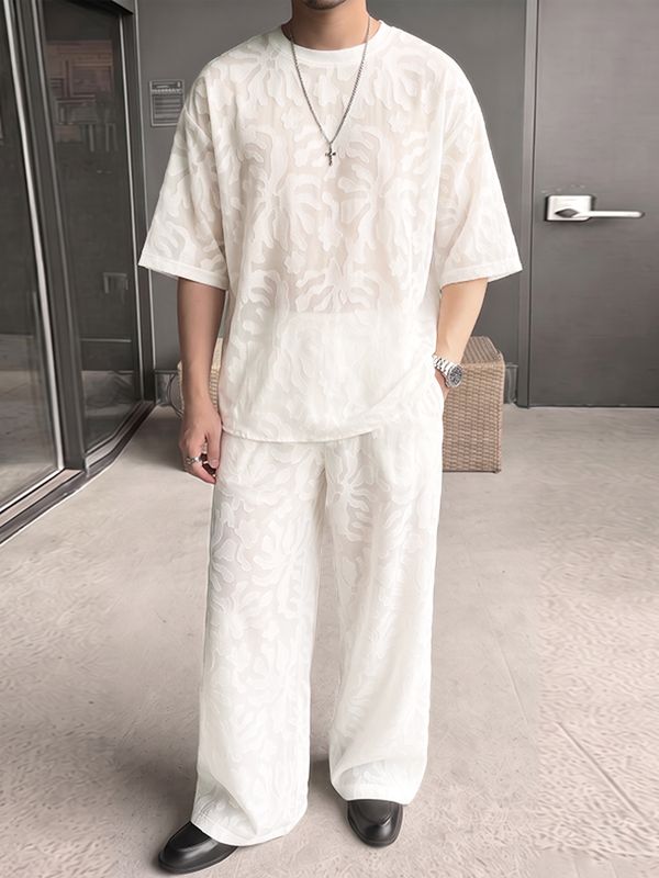 Men's Avant-Garde Sheer Burnout Pattern Oversized Two Pieces Outfit SKUL75696