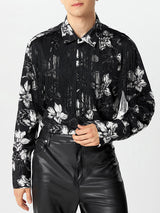 Mens Floral Print Fringe Patchwork Long-Sleeve Shirt SKUK78141