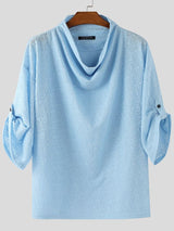 Men's Sheer Lace Draped Collar Long Sleeve T-Shirt SKUL37581