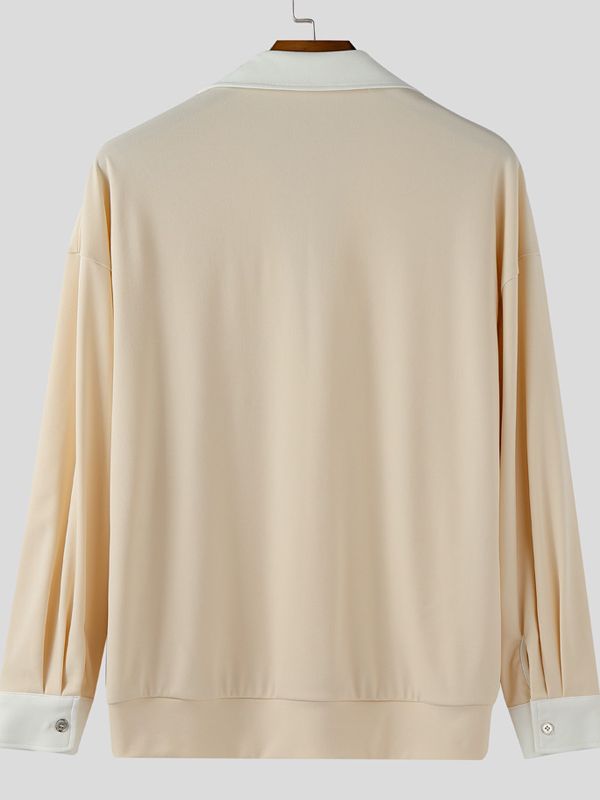 Men's Colorblock Deep V Lapel Long Sleeve Sweatshirt SKUL34191