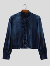 Men's Retro Aristocratic Velvet Lace-Up Mandarin Collar Poet Shirt SKUL80559