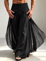 Men's Bohemian Avant-Garde Beach Vacation Chiffon Skirt Overlay Wide-Leg Pant SKUL84058