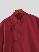 Men's Solid Color Asymmetric Frog Button Loose Shirt SKUL54547