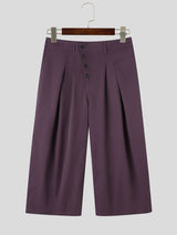 Men's Clean-Fit Minimalist Daily Commute Slanted Button Fly High-Waist Cropped Pant SKUL84631