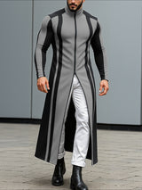 Men's Vertical Stripe Colorblock Knit Zip Long Sleeve Cardigan SKUL32880