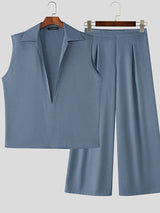 Men's Solid Color Half Placket Lapel Two Pieces Outfit SKUL39769