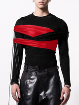 Mens Ribbon Patchwork Long Sleeve T-Shirt SKUK89228