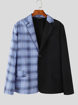 Mens Plaid Patchwork Long Sleeve Blazer SKUK76960