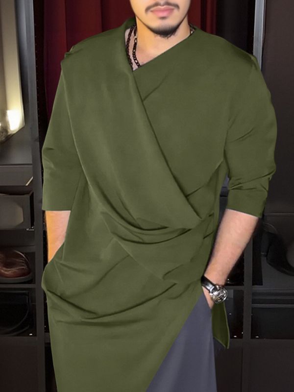 Men's Deconstructed Asymmetrical Placket Long Sleeve Shirt SKUL44018