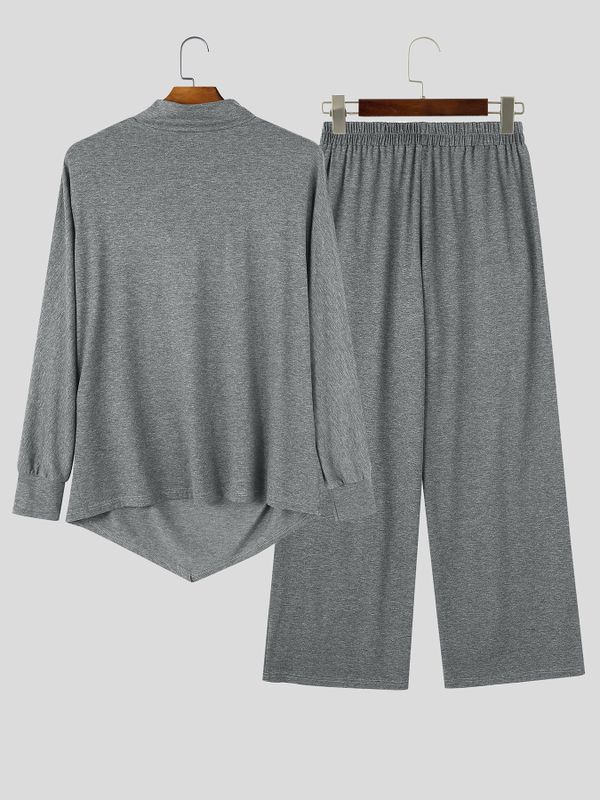 Men's Zen Minimalist Art Exhibition Draped Cowl Neck Two Pieces Outfit SKUL85351