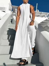 Mens Solid Color Resort-Style Sleeveless Two Pieces Outfit SKUK95511