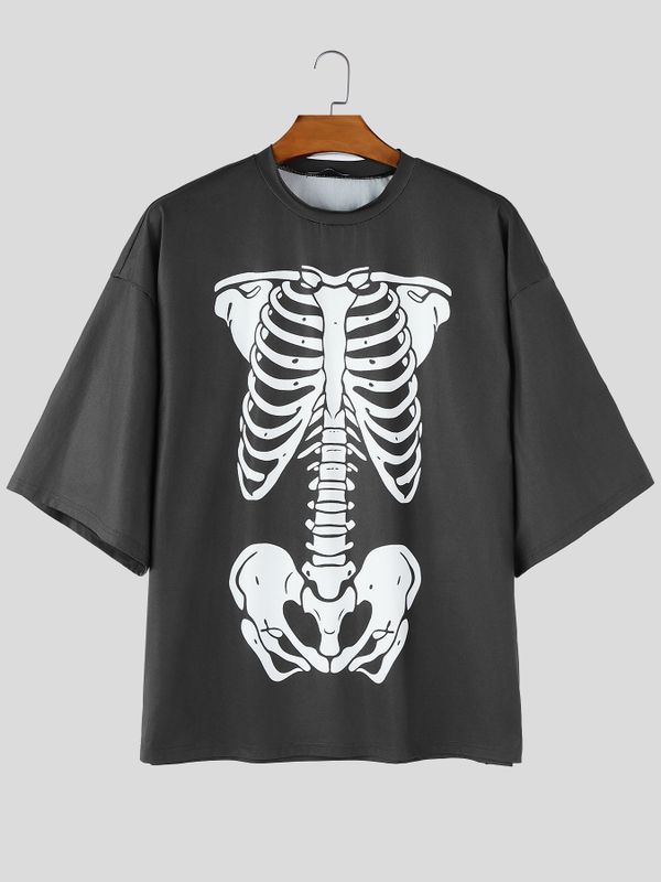 Men's Streetwear Oversized Vintage Wash Skeleton Print Streetwear T-shirt SKUL54753