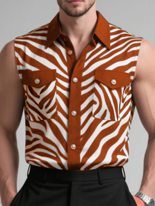 Men's Zebra Print Colorblock Sleeveless Shirt SKUL18928