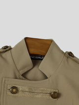 Men's Retro Stage Performance Military Frog Button Epaulet Pointed Hem Sleeveless Stand Collar Waistcoat SKUL84566