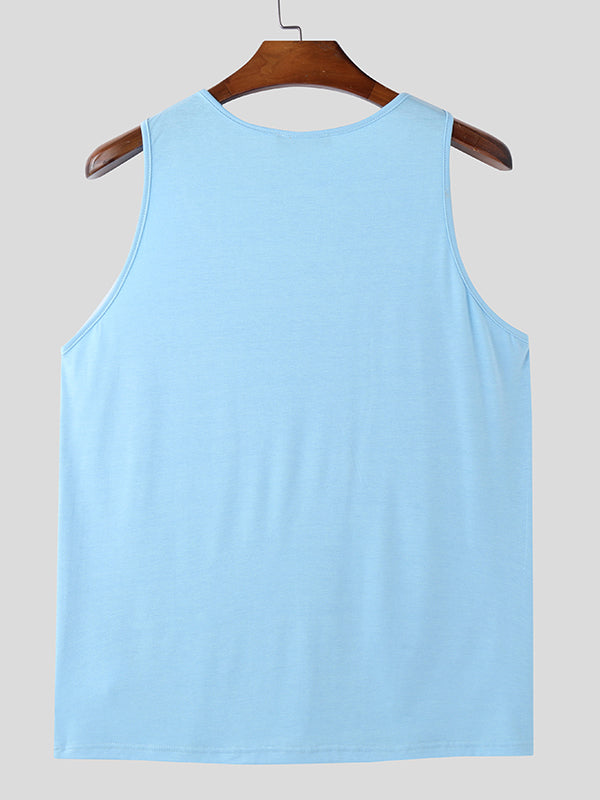 Mens Solid Color Hollow-Out Design Tank SKUK95559