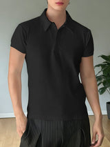 Men's Solid Color Collar Short Sleeve Shirt SKUL45399