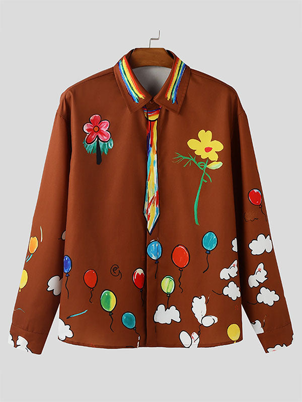 Men's Fun Crayon Print Long Sleeve Shirt SKUL41205