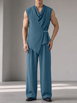 Men's Avant-Garde Asymmetrical Cowl Neck Two Pieces Outfit SKUL73739