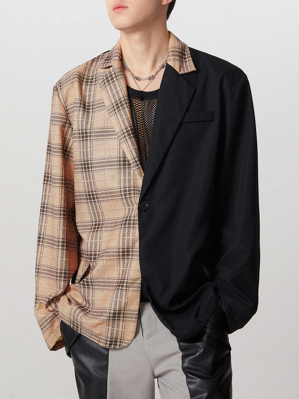Mens Plaid Patchwork Long Sleeve Blazer SKUK76960