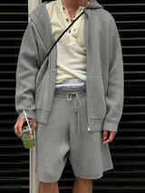 Men's Knit Textured Hooded Two Piece Outfit SKUL43933